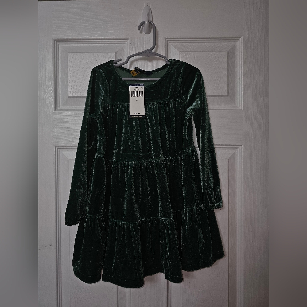 NWT Ralph Lauren (Polo) Girls’ Velvet Tiered Dress Size 5 Longsleeve